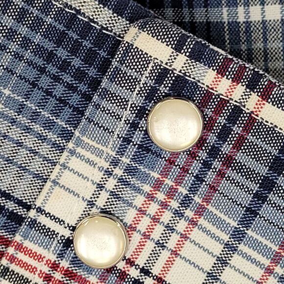 Vintage 70s Wrangler Western Shadow Plaid Shirt Large 21x29 Blue - Picture 11 of 13